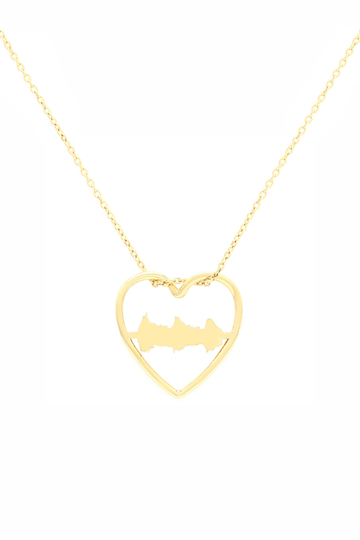 Gold necklace with a heart-shaped pendant on a white background