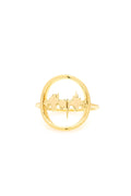 Front view of Gold Lubb-Dupp Loop ring with intricate baby heartbeat design within a circular frame, perfect for unique gifting.