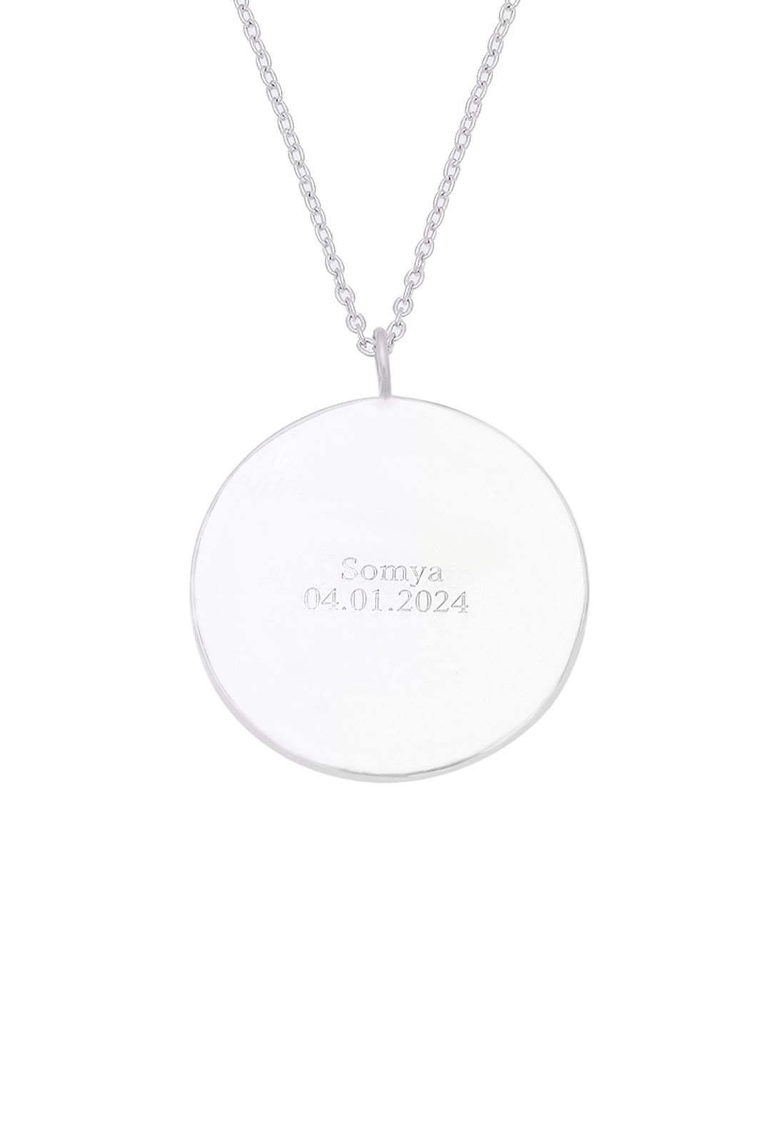 925 Sterling Silver round pendant with a baby's heartbeat waveform engraved, paired with a sleek silver chain.