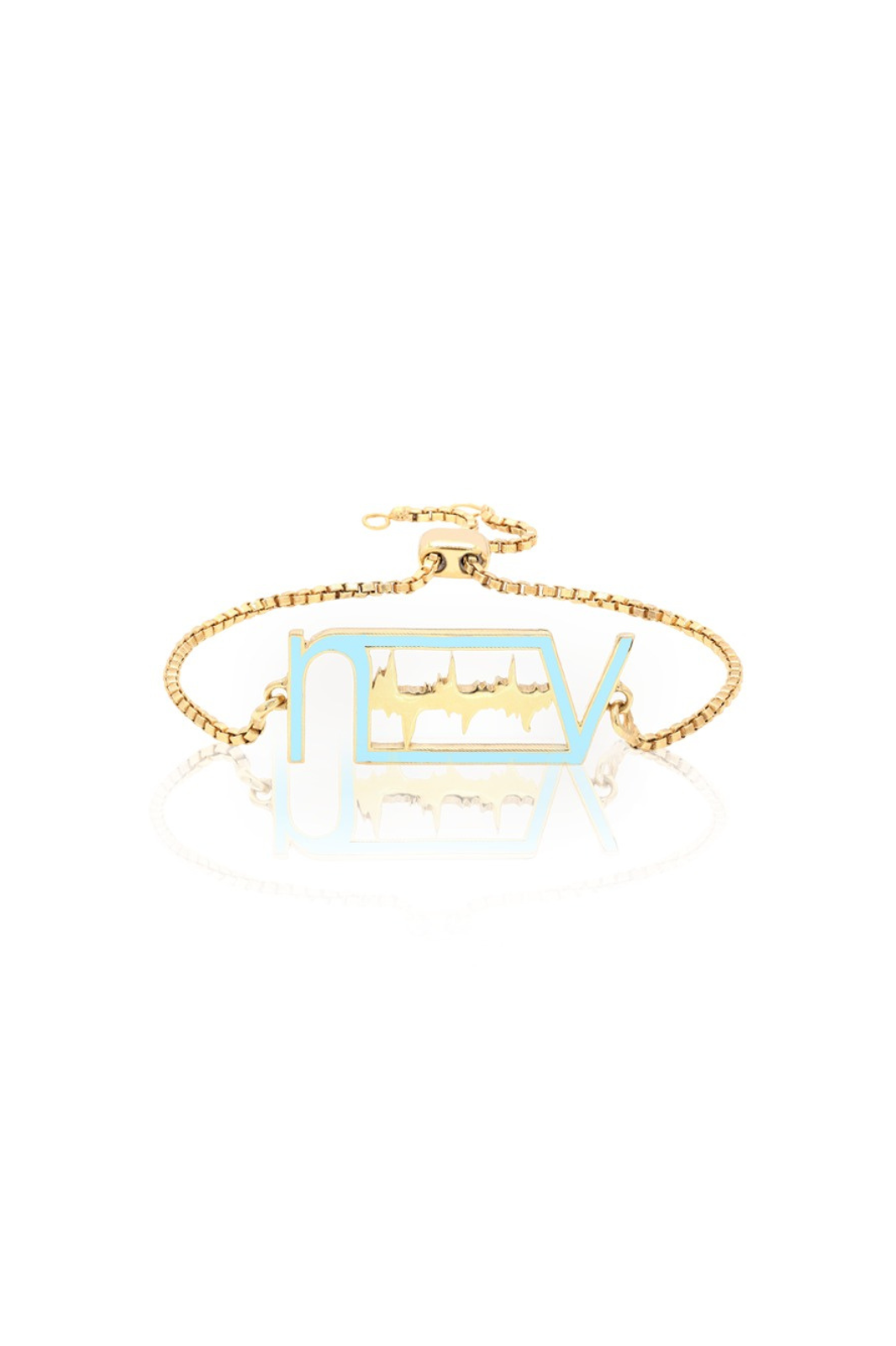 Gold-plated initials link bracelet with a heartbeat design, featuring soft pink enamel for a personalised touch.