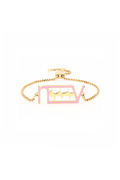 Gold-plated initials link bracelet with a heartbeat design, featuring soft pink enamel for a personalised touch.