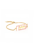 Side view of Elegant gold-plated initials link bracelet with a heartbeat design, ideal for gifting occasions.