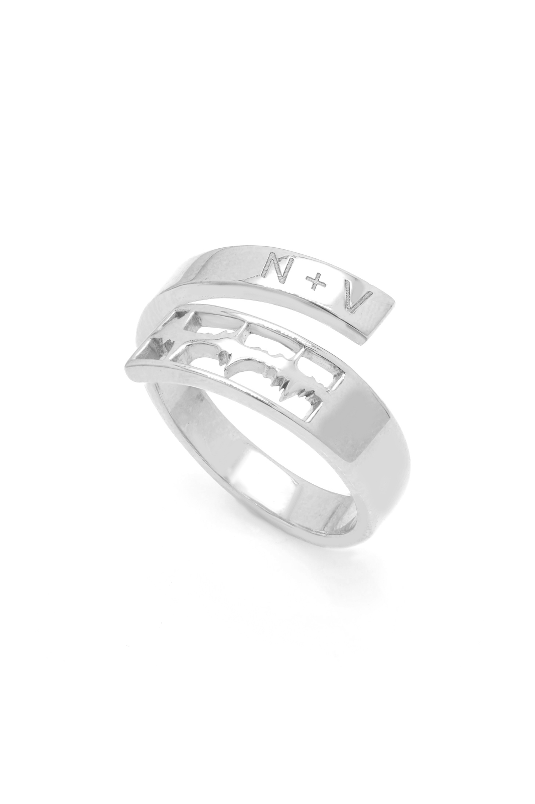 Silver Lubb-Dupp initial loop ring featuring baby's heartbeat design, a sophisticated and personalized jewelry piece.