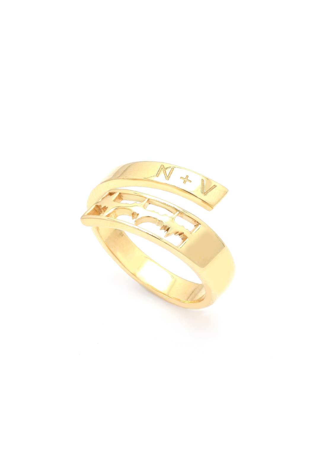 Gold-plated initials loop ring with a heartbeat design, for a personalized touch.