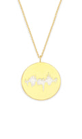 Gold Vermeil round pendant with a baby's heartbeat waveform engraved, paired with a gold chain.