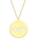 Gold Vermeil round pendant with a baby's heartbeat waveform engraved, paired with a gold chain.