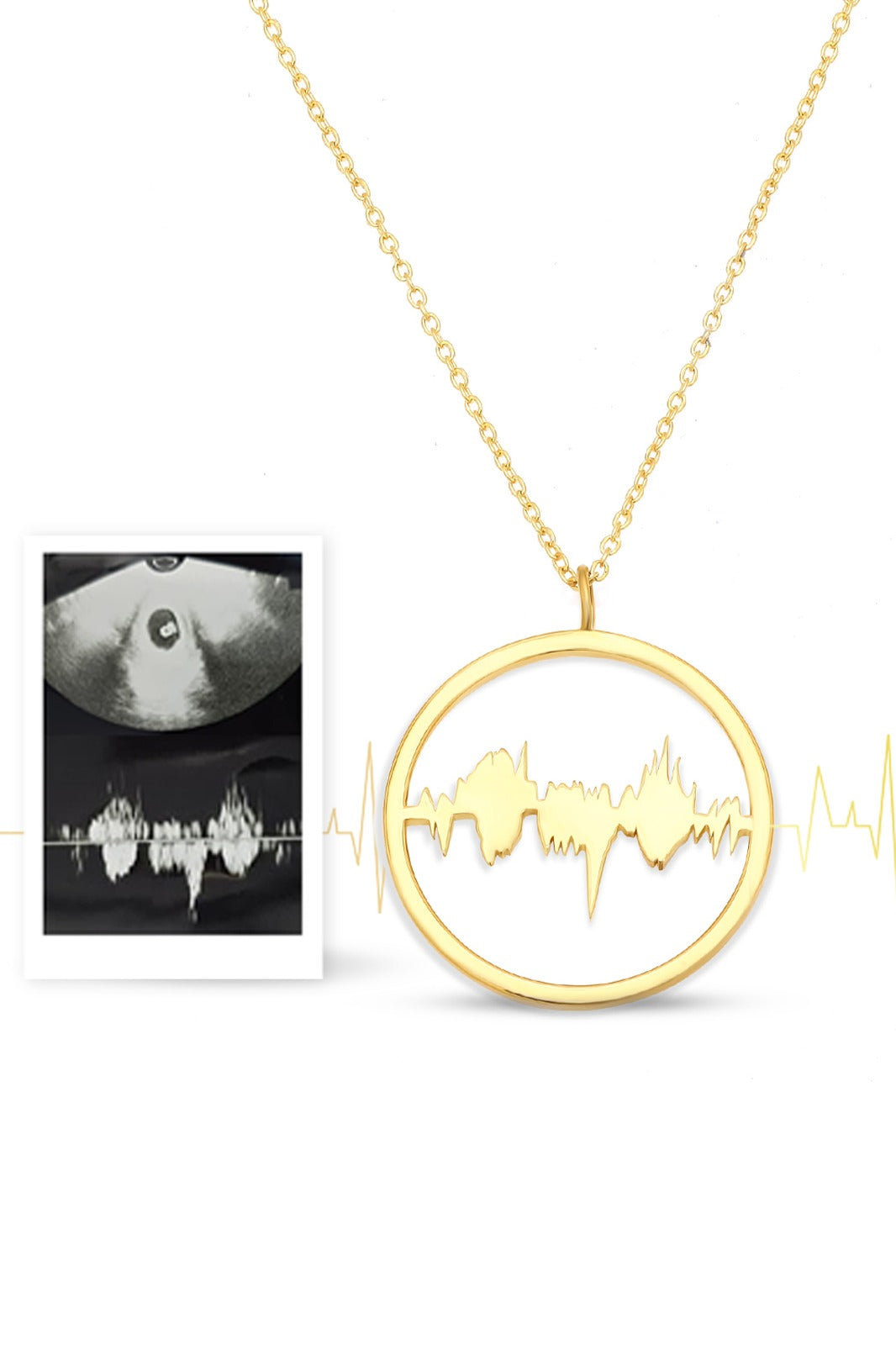 Gold vermeil Lubb-Dupp Necklet featuring a baby's heartbeat engraved in a circular pendant design, perfect for personalized jewelry lovers.