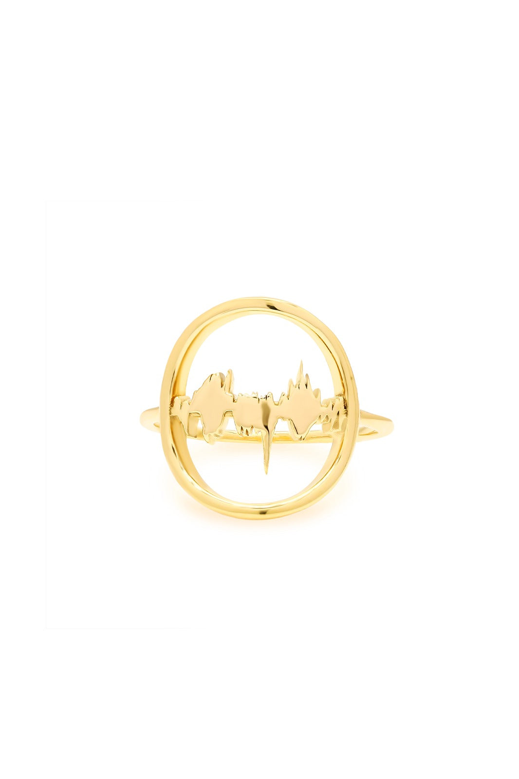 Gold Lubb-Dupp Loop ring showcasing a baby's heartbeat design in a modern circular structure, crafted in polished gold.