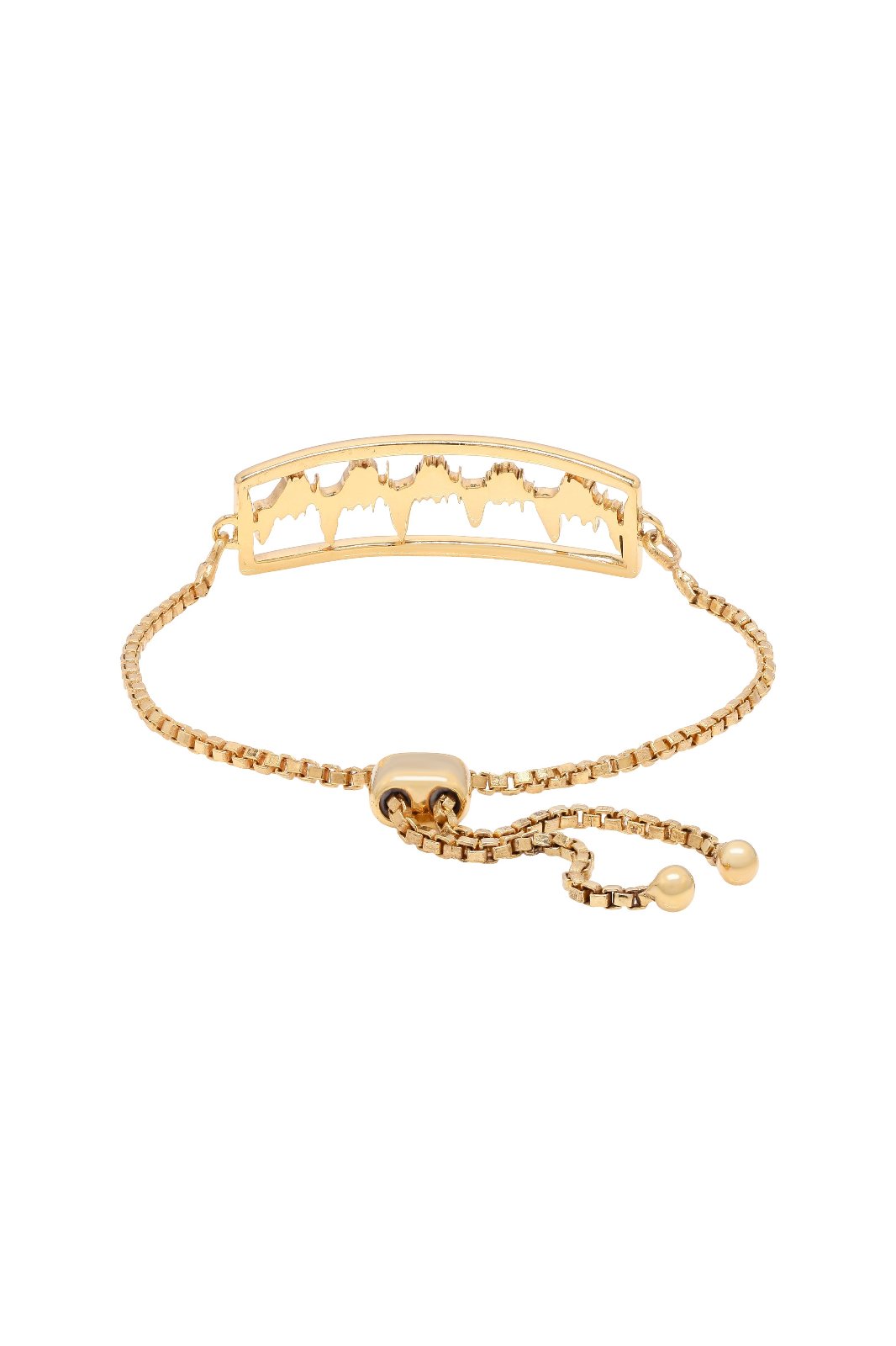 Top view of Gold Lubb-Dupp bracelet with a baby's heartbeat design, emphasizing elegance and personalization.