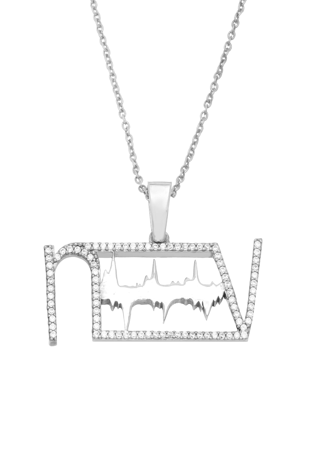 Stunning sterling silver necklace with heartbeat initials, ideal for timeless gifting.