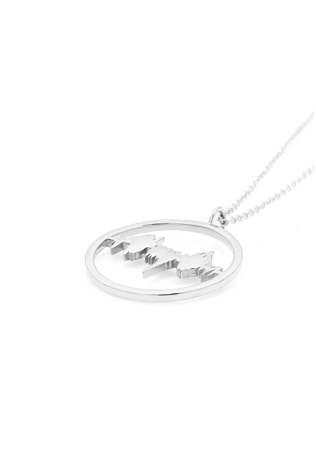 Silver Lubb-Dupp Necklet showcasing a baby’s heartbeat waveform in a premium circular pendant design, ideal for meaningful gifts